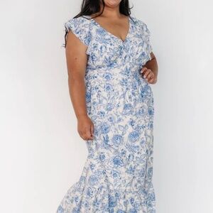 NWT Baltic Born Hampton Tie Back Chinoiserie Toile Blue White Maxi Dress Sz 1XL